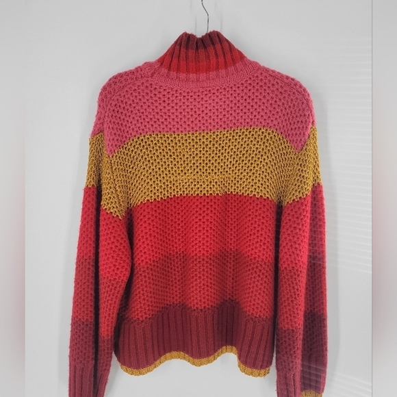 Farm Rio Shiny Stripe Colorblock Sweater Red Multi XS Oversized New - Picture 4 of 4
